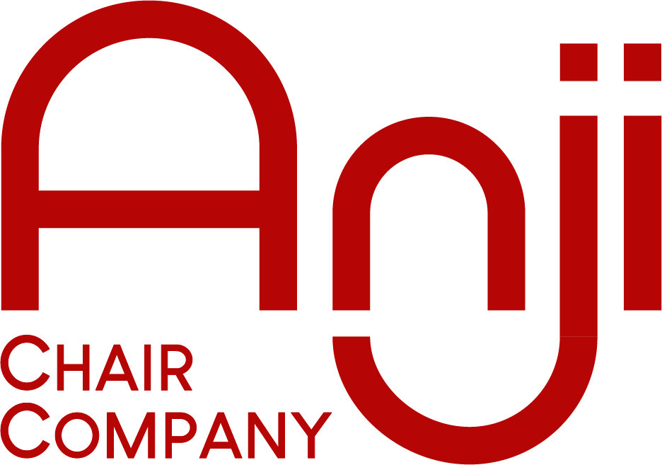Red text on a black background reads "Anji Chair Company." The modern, bold font conveys professionalism and style.